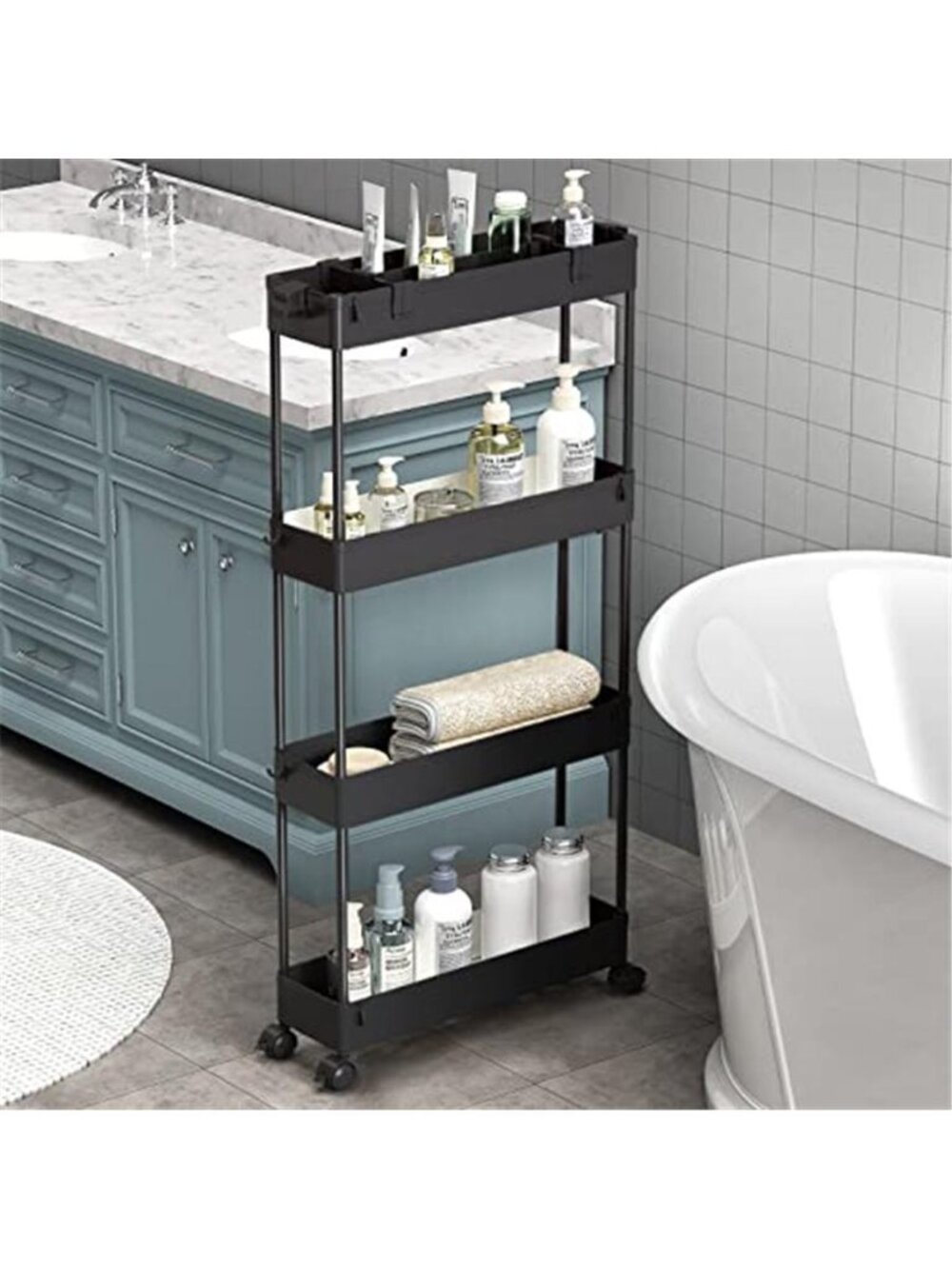 Slim Storage Cart 4 Tier,Bathroom Organizer Rolling Utility,Mobile Shelving Unit